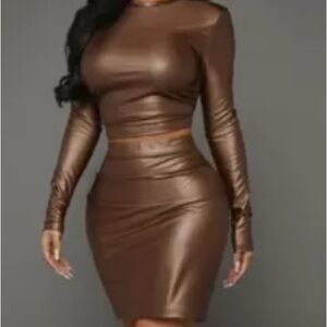 Elegant Brown Faux Leather Skirt